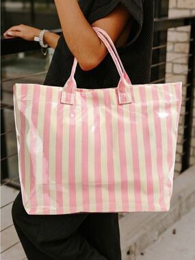 LDC Pink Glossy Striped Large Tote Bag